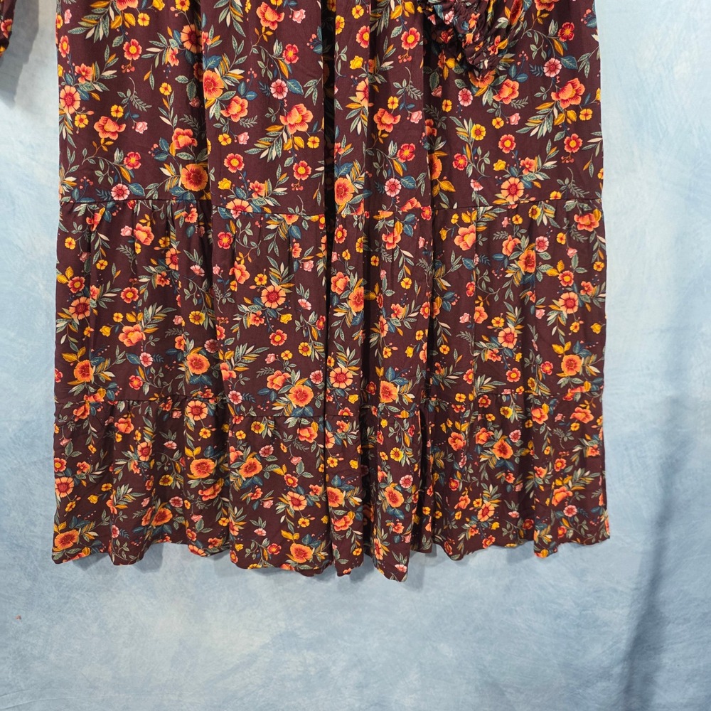 Old Navy Womens Floral Tiered Midi Dress Burgundy Long Sleeve Maroon Size M - Picture 8 of 9